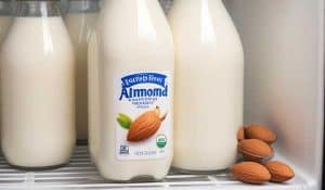 almond milk in refrigerator